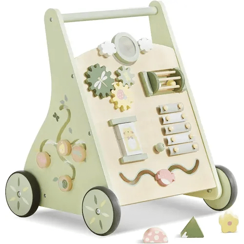 Beright Wooden Baby Walker Push and Pull Learning Activity Walker Kids’ Activity Toy Multiple Activities Center Develops Motor Skills & Stimulates Creativity(Green)