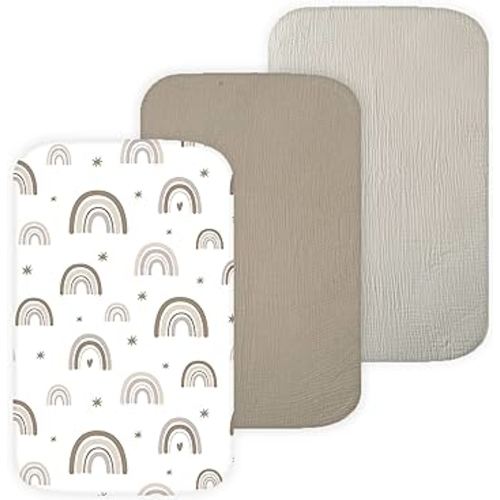 Muslin Bassinet Sheets for Angelbliss, Cowiewie, Amke, Jimglo, Suihuooo, Wayfong Baby Bassinet Bedside Sleeper by TansyPanda, 3PC, 20×33in, Ultra Soft, Breathable, Snug Fit, Unisex Boys Girls, Maadi