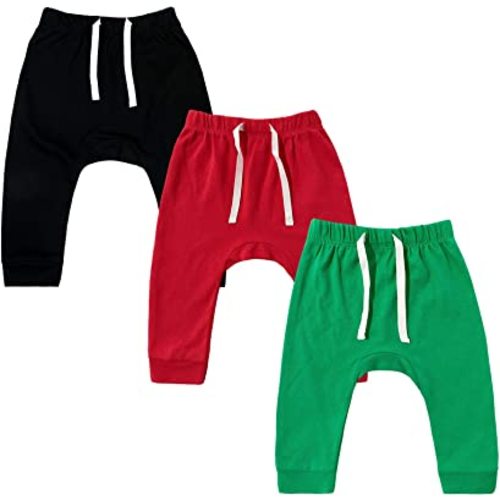 SOBOWO Newborn Baby Boy Girl 3-Pack Joggers Infant Baby Cotton Harem Pants for Toddler Boys Girls 0-3T Interlock 195 GSM