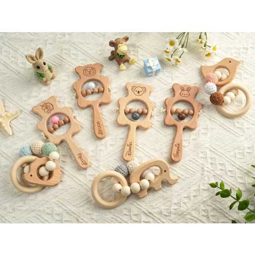 Personalized Rattle for Baby,Custom Wooden Baby Rattle,Engraved Rattle with Bells,Sensory Toys,Baby Shower Gift,Newborn Gift,Montessori Toys