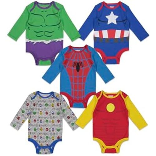 Marvel Avengers 5 Pack Long Sleeve Bodysuits - Hulk Spiderman Iron Man Captain America