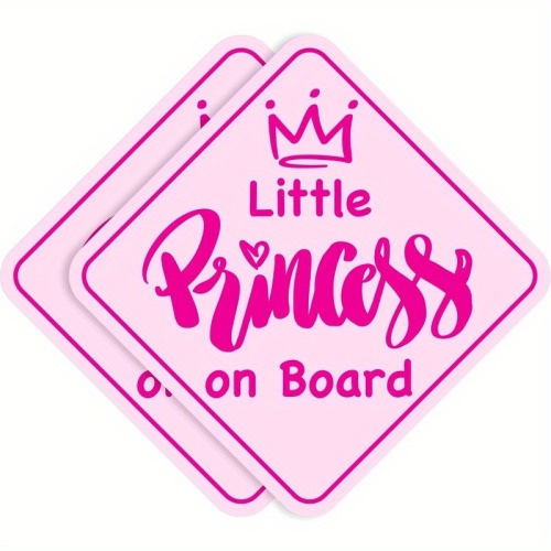 Little Princess Baby on Board Stickers - Non-Magnetic Paint-Safe Vinyl Decals for Cars & Windows, Pink Princess Crown Design with Heart Accents, Perfect for Youngsters' Safety & Style, Princess Decorations, Playful Script Font, Paintsafe Mater