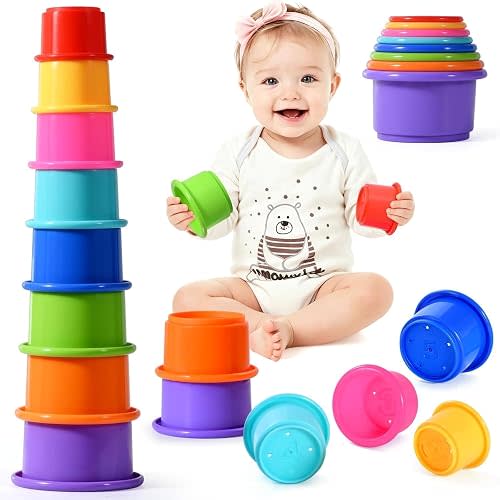 jojnawa 8 Pcs Stacking Cups Baby Stacking Toys, 8 Colors Educational Nesting Cups, Montessori Stacking Toys for Toddler Gifts