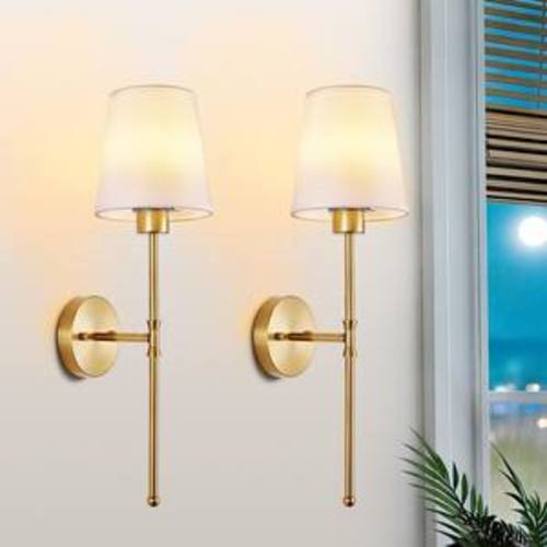 4.7 in. 1-Light Gold Battery Operated Wireless Wall Sconce with Remote (2-Pack)