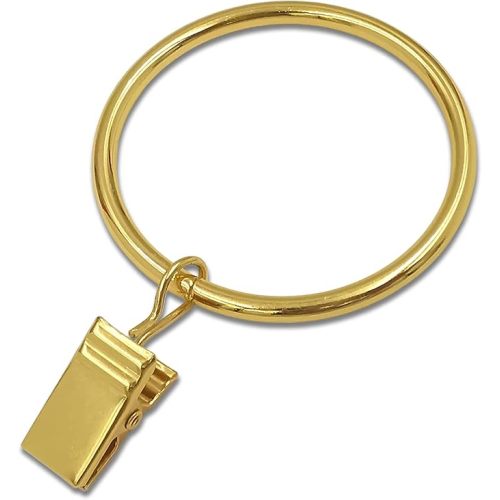 20 Pack Gold Curtain Rings with Clips, Curtain Hooks Hangers Clip Rings for Hanging Drapes Bows Hat, Drapery Rings 1.77 in I D, Fits up to 1.5 in Diameter Curtain Rod.