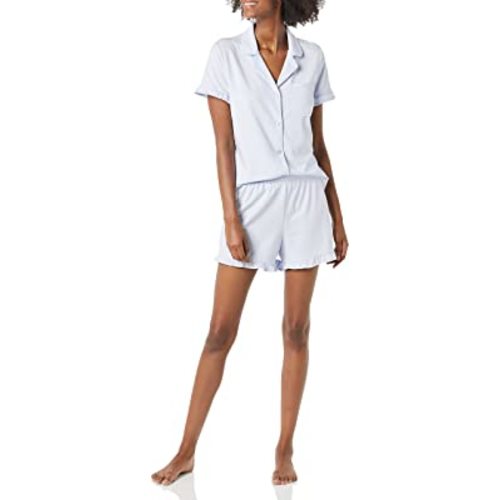 Amazon Essentials Women's Cotton Modal Piped Notch Collar Pajama Set (Available in Plus Size)