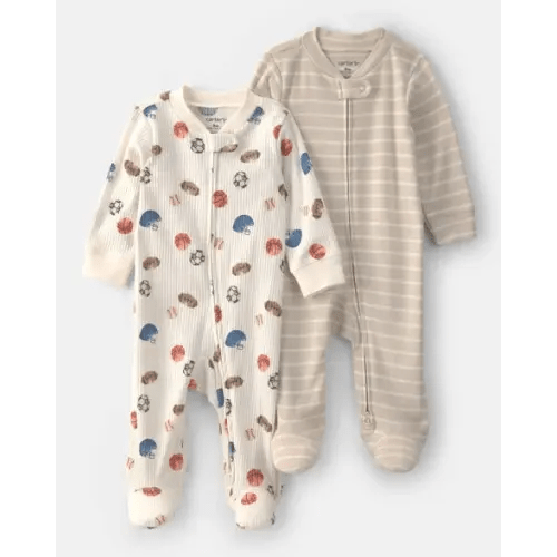 Baby Boy 2-Pack Sports Sleep & Play Pajamas - Ivory/Tan | Carter's