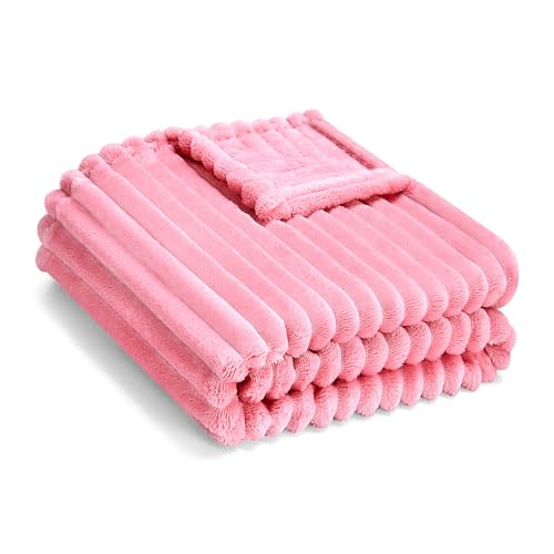 Soft Fleece Baby Blanket Ultra Cozy Pink Baby Blankets for Girls Warm and Lightweight Infant Toddler Newborn Receiving Gift with Reversible Stripes for Crib Stroller, 30x40 Inch, Dark Pink