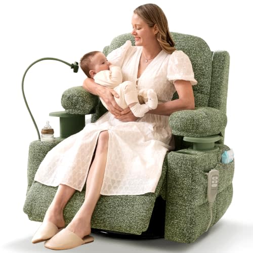 MAMAZING Lullapod Power Nursery Rocking Chair with HugAssist Armrest | Triple Motor Power Nursing Recliner with 270° Swivel Glider & Quiet Rocking, Dual Charging Ports & Built-In Storage