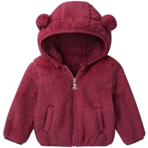 Baby Toddler Boys Girls Fleece Jacket with Hood Zip Up Cute Bear Coats for Infant Boys Girls Fuzzy Jacket with Ear 1-5T