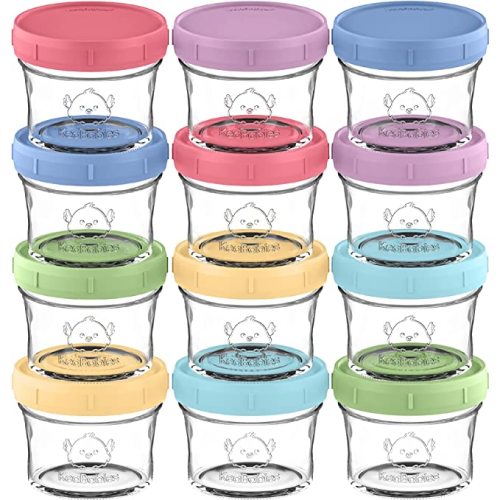 KeaBabies 12pk 4oz Glass Baby Food Containers with Lids - Leak-Proof, Microwavable Small Glass Jars, Baby Purees & Toddler Snack Storage Containers, BPA-Free, Dishwasher & Freezer Safe (Nord)