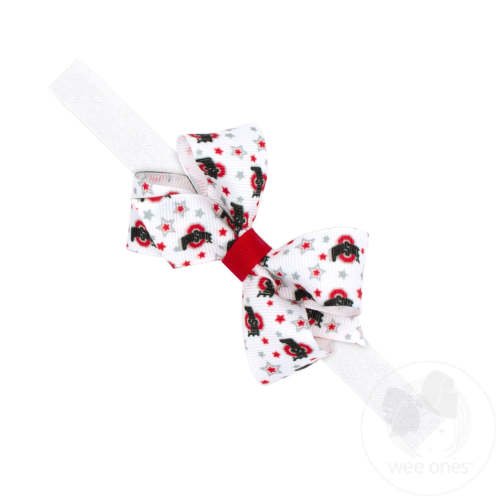 Mini Signature Collegiate Logo Print Grosgrain Hair Bow on Elastic Baby Band - OHIO STATE / ONE SIZE | Wee Ones Hair Bows & Accessories