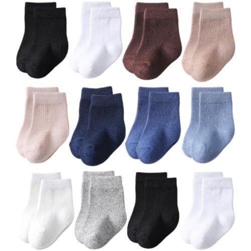 Baby Crew Socks 12-Pack Cotton Newborn Baby Boys Girls Socks 0-3T
