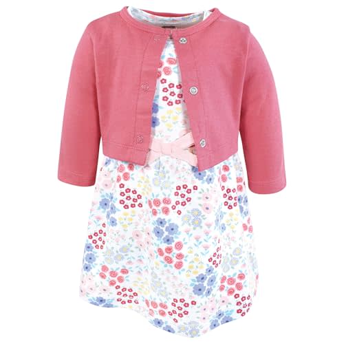 Touched by Nature Infant Toddler Girls Organic Cotton Dress and Cardigan, Rainbows Sunshine