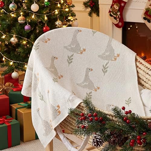 Christmas Silly Goose Baby Blanket Cute Boys Girls 100% Knitted Cotton Swaddle Cover Receiving Nursery Baby Shower Goose Gift for Newborn Swaddle Infant Crib Receiving Stroller(White)