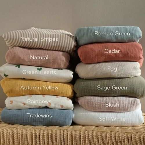 Crib Sheets – Organic Cotton Muslin Fitted Crib Sheet – Standard Size for Baby Boy and Baby Girl 28" x 52" Ultra-Soft and Breathable. 2-Pack (Fog/Roman Green)