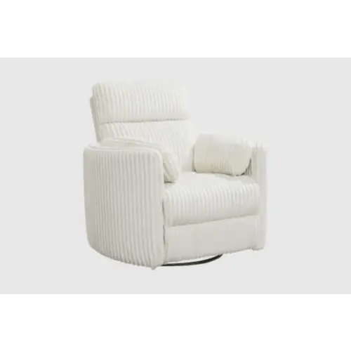 Rayna Ivory Plush Nursery Channeled 40" Power Oversized Swivel Glider Recliner With USB Port | Rocker