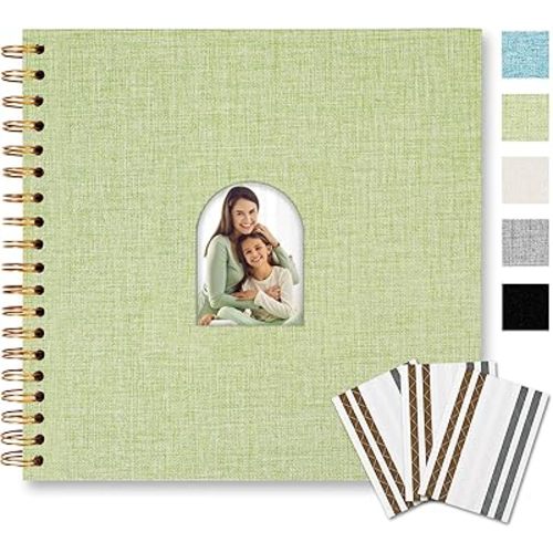 Vienrose 10X10 Inch 20 Sheets 40 Blank Pages DIY Scrapbook Album Linen Arch Window Photo Album Scrap Book Photo Albums for Wedding Baby Shower, Grass Green
