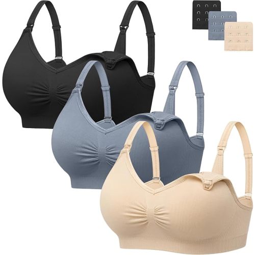 Angelhood Womens Seamless Sleep Nursing Bra,Breastfeeding Maternity Bra with Remove Bra Pads Extenders Pack of 3