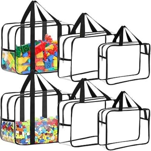 6 Packs Toy Storage Bags with Labels, Reusable Clear PVC Board Game Storage, Travel Waterproof Organizer Bags with Zipper Large Capacity (L, XL, XXL)