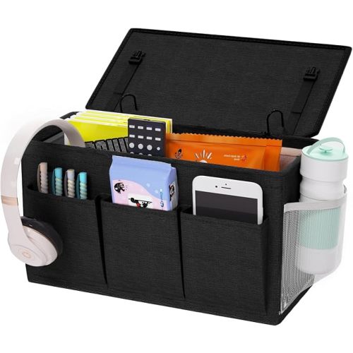 Bedside Caddy Bedside Storage Hanging Organizer for Bunk Dorm Bed Rail | Bed Caddy with Hooks, Top Bunks and Dorm Essentials for Water, Tissues, Tablets, Books, Phones, Remotes and Other Necessories