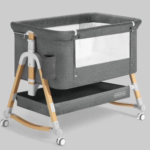 HARPPA Cuddly 3-in-1 Baby Bassinet Bedside Sleeper for Reflux | Attaches to Bed, Adjustable 5 Heights, Non-Toxic & CPSC Certified | Sturdy Aluminum Frame, Portable Wheels, Tool-Free Setup, Gentle Rocking | Perfect for Newborns, Infants, Small Spaces & Saf