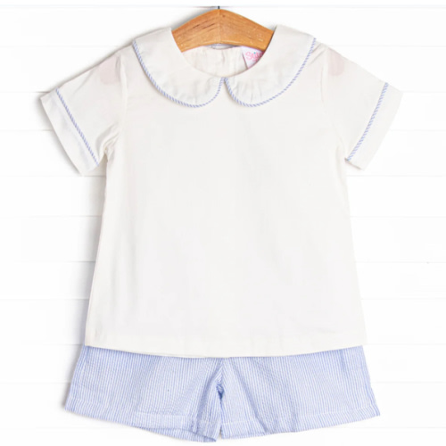 Peyton Short Set, Blue Seersucker – Stitchy Fish