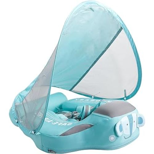 2024 Newest Mambobaby Baby Swim Float with Canopy & Tail Infant Pool Float Non-Inflatable Toddler Swim Float with Skin-Friendly Material for 3-24 Months Baby Boys Grils
