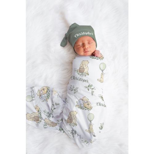 Winnie the Pooh Swaddle set -Personalized Baby Boy Winnie the Pooh Blanket Hat Set - Classic Pooh Coming Home Oufit -Baby shower gift sbs615