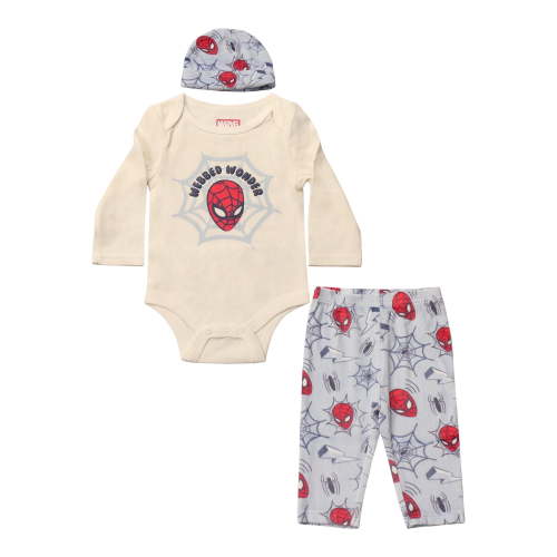Disney Clothes Baby Boys Bodysuit, Pants & Hat 3-Piece Outfit Set – Mickey Mouse, Lion King, Stitch, Pooh, Cars, & Spiderman (0/3M–6/9M)
