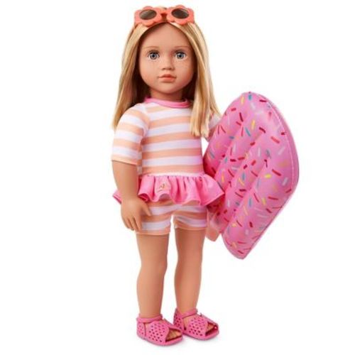 Our Generation Margot 18" Doll with Swimsuit and Pink Pool Float Accessory: Hair Blonde, Blue Eyes, Beach Theme