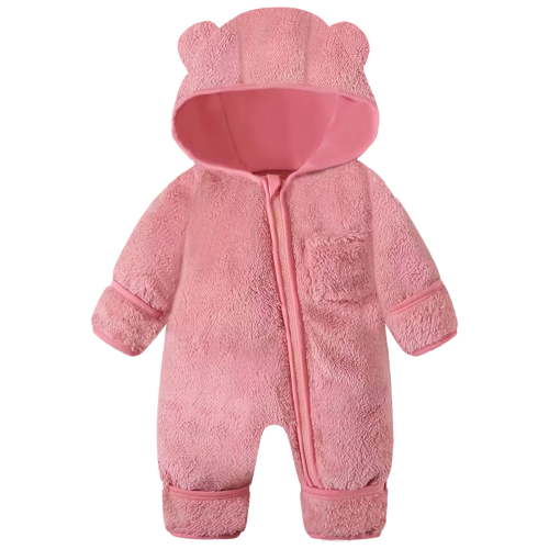 Staki Baby Girl Snowsuit Baby Jumpsuit Hooded Fleece Rompers Long Sleeve Onesies Outwear Outfits(Pink,6-9 Months)