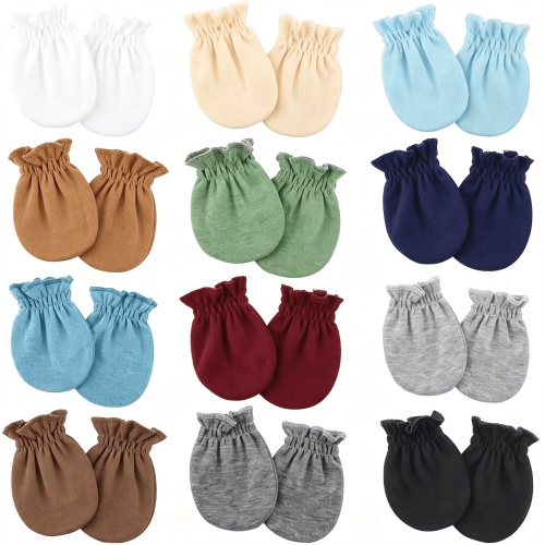 XIBUFE 12 Pairs Baby Mittens Newborn Infant Mittens No Scratch Cotton Elastic Wrist Gloves for Boys Girls 0-6 Months Soft Mittens for Newborn Baby Boy