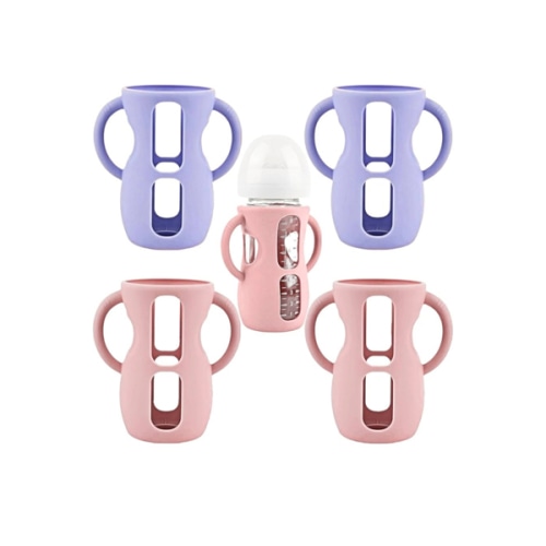 4 Pack Silicone Sleeves for Avent Natural Glass Baby Bottles  (2 Pink+2 Purple, 8 OZ)