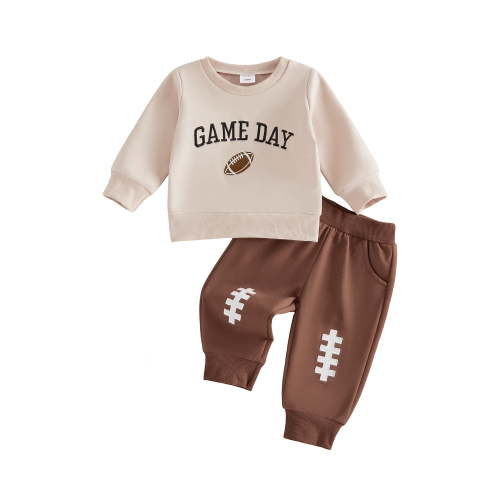 Loicainy Toddler Baby Boy Fall Outfit 3 6 12 18 24 Months 2T 3T Casual Rugby Letter Embroidery Crew Neck Long Sleeve Sweatshirt and Pants 2 Pcs Clothes Set
