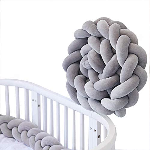 Bedside Protector, TEKI 78.7” Soft Knotted Sides Protector, Machine Washable Newborn Gift Nursery Decor for Girls Boys (Gray)
