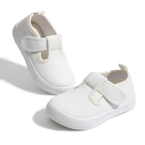 Sonsage Toddler Boys Girls Canvas Sneakers Soft Sole T-Strap Shoes Lightweight Comfy Classical Flats Non Skid Shoe for Little Kids