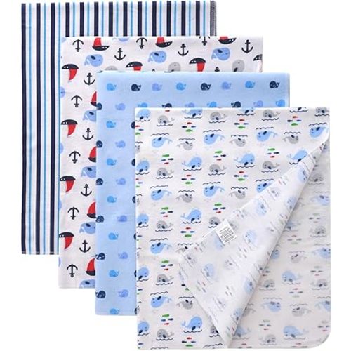 Gina Era Unisex Baby Cotton Flannel Receiving Blankets, Baby Blankets 4 Pcs, Baby Swaddle Blankets, Baby Flannel Blanket 30x30 Inches for Boy Girl (Style-3)