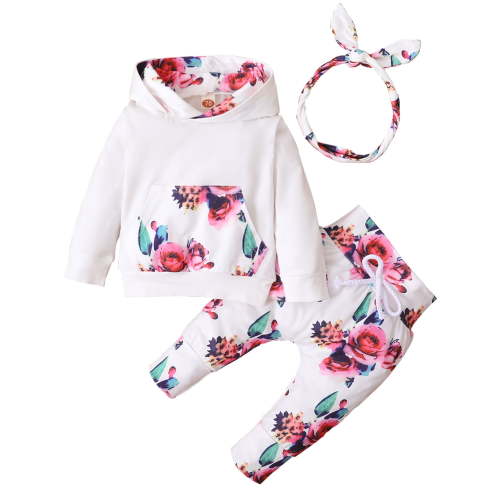 WIBACKER Infant Baby Girls Sweatshirts Floral Sweatsuit Hoodies Tops Pants 3Pc Tracksuit Fall Outfit Set