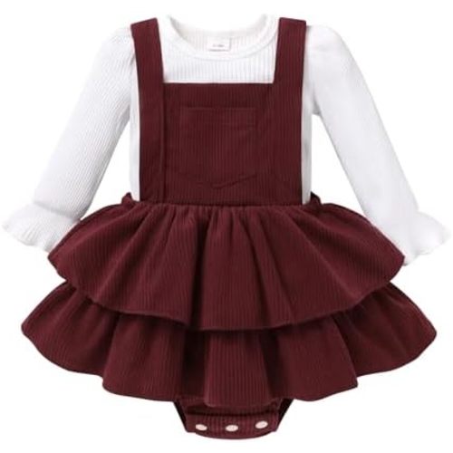YOUNGER TREE Newborn Baby Girl Fall Winter Outfits Long Sleeve Romper Corduroy Overall Dress Infant Skirt Clothes Sets