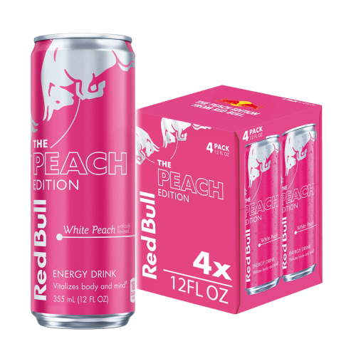 Red Bull Peach Edition Energy Drink, White Peach, 12 fl. oz., Pack of 4