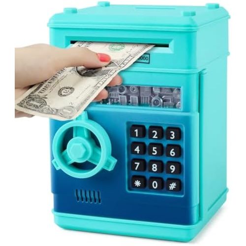 Refasy Piggy Bank Cash Coin Can ATM Bank Electronic Coin Money Bank for Kids Age 3-12, Money Savings Box Mini ATM Coin Bank Toys Gifts for 3 4 5 6 7 8 9 10 11 12 Year Old Boys Girls