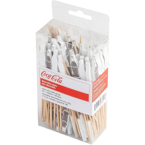 TableCraft 12289 Coca-Cola Bottle Decorative Picks, 4.5” Bamboo & Pinewood, Nostalgic Party Garnish for Cocktails, Cupcakes, Sliders & Kabobs, Single-Use, Classic Red Design, Pack of 100