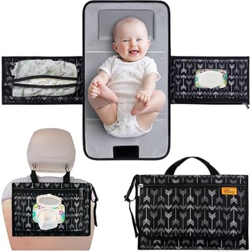 Kopi Baby Portable Diaper Changing Pad, Wipes Pocket, Modern Black Arrows