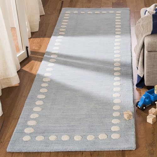 SAFAVIEH Kids Collection Area Rug - 5' x 8', Blue & Ivory, Handmade Polka Dot Border Wool, Ideal for High Traffic Areas in Living Room, Bedroom (SFK802M)