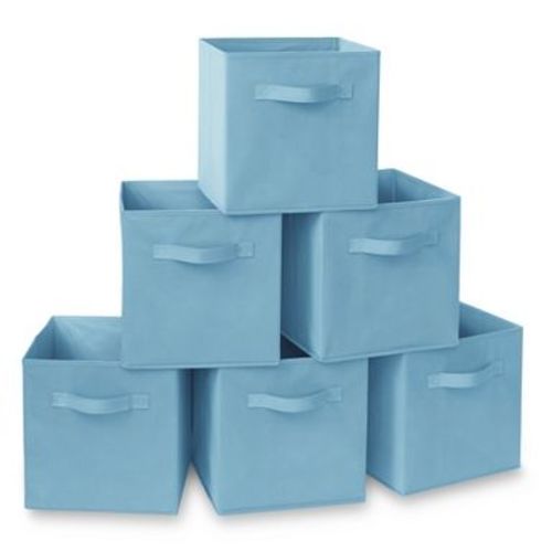 Casafield Set of 6 Collapsible Fabric Storage Cube Bins, Baby Blue - 11" Foldable Cloth Baskets for Shelves and Cubby Organizers