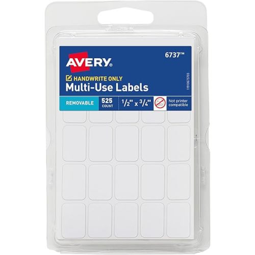 Avery Multi-Use Removable Labels, 1/2" x 3/4", White, Non-Printable, 525 Blank Labels Total (6737)