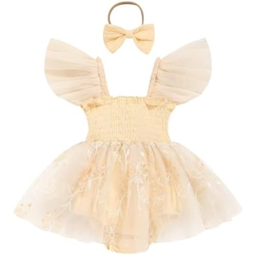 TITKKOP Baby Girl Tulle Romper|Newborn Summer Bodysuit|First Birthday Photo Shoot|Cake Smash Outfit for Infants 0-18M