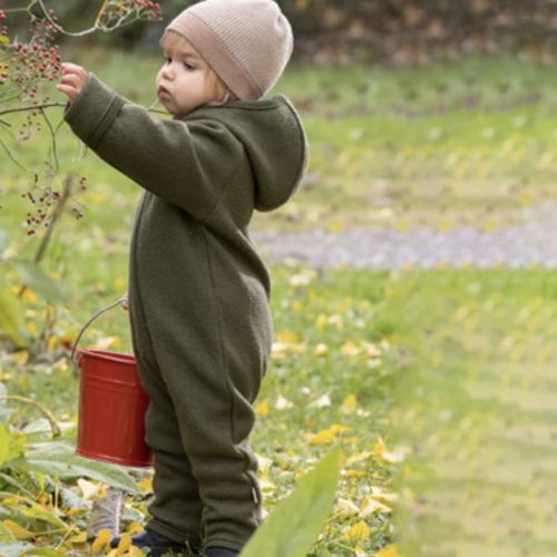 Baby & Kids Boiled Merino Wool Zip Overall - Olive