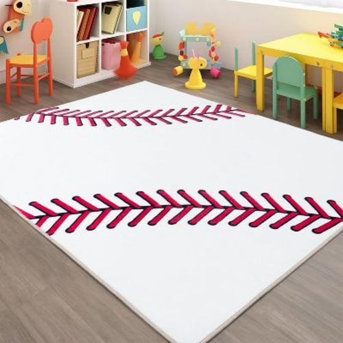 LOVEVOOK 4x5 Feet Soft Baseball Rugs for Bedroom, Machine Washable Kids Area Rug for Toddlers, Kid Carpet for Living Room, Dorms, Nursery